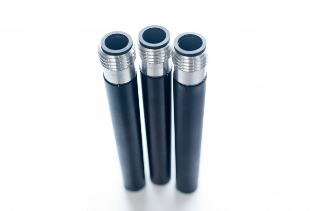 3 Sponge-Jet SaberBlast Lange Venturi nozzles naast elkaar met schroefdraad zichtbaar