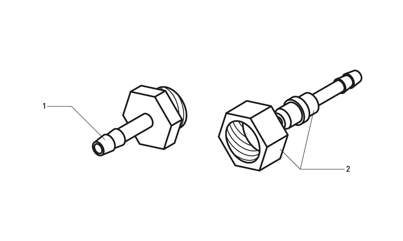 Schematische illustratie van de Contracor Tweelingslangkoppelingen met genummerde onderdelen voor duidelijke identificatie.